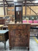 FRENCH EMPIRE STYLE TALL MAHOGANY CHEST, five drawers, brass mounted column pilasters, simulated