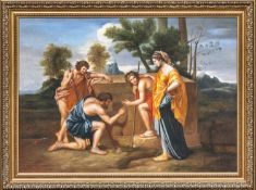 MODERN REPRODUCTION oil on canvas – reproduction of ‘Arcadian Shepherds’ by Nicolas Poussin, 120 x