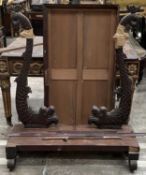 REGENCY STYLE MAHOGANY CHEVAL MIRROR, rectangular cross-banded mirror plates between dragon fish