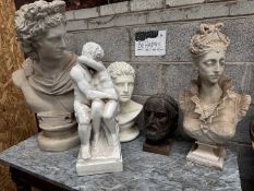 FIVE VARIOUS CLASSICAL & VICTORIAN STYLE ORNAMENTS, including 'The Arundel Head', bust of '