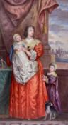 AFTER SIR ANTHONY VAN DYCK, enamel on copper - Henrietta Maria, Queen of King Charles I, with two of