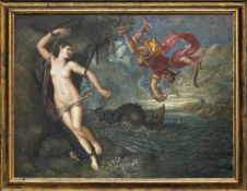 FRANCO TOSCANA oil on canvas - reproduction of 'Perseus and Andromeda' after Titian, signed, 180 x