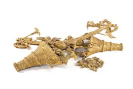 FOUR PAIRS OF GILT GESSO WALL LIGHTS, including one pair modelled as flower baskets hung from ribbon