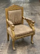 ITALIAN EMPIRE GILTWOOD ARMCHAIR, Rome, c. 1815, design attributed to Lorenzo Santi, with triangular