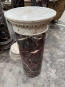 LATE 19TH C. SCAGLIOLA & WHITE MARBLE COLUMN PEDESTAL, with revolving carved capital on bearings,