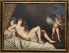 FRANCO TOSCANA oil on canvas - reproduction of 'Danae' after Titian, signed, 182 x 242cms