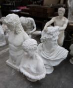 ASSORTED DECORATIVE SCULPTURES, various materials, including classical figures, some after the
