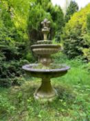 LARGE TIERED RECONSTITUTED STONE GARDEN FOUNTAIN, largest basin 150cms (w) Provenance: The