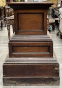 SUBSTANTIAL 19TH C. MAHOGANY PEDESTAL, stepped form with panelled front, 130 (h) x 90 (w) x 90cms (