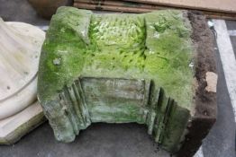 LARGE CARVED SANDSTONE STEPPED PEDESTAL, 71cms (h) Comments: extremely heavy Provenance: The