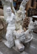 ASSORTED DECORATIVE SCULPTURES, various materials, including classical figures, tallest 90cms (h) (