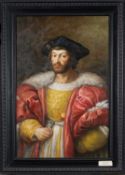 AFTER RAPHAEL, oil on canvas - portrait of 'Lorenzo de Medici', indistictly signed T. Mazzoli (?),