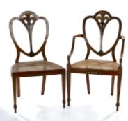SET OF EIGHT EDWARDIAN PAINTED SATINWOOD DINING CHAIRS, in the Sheraton style, woven rattan seats,