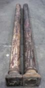 PAIR OF PAINTED HARDWOOD ARCHITECTURAL COLUMNS, with carved and painted capitals, 280cms (h)