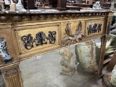 CENTURY GILT FRAMED RECTANGULAR OVERMANTEL MIRROR, cornice with applied balls, decorated frieze,
