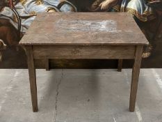 ANTIQUE STAINED PINE KITCHEN TABLE, 77 (h) x 100 (w) x 92cms (d) Comments: viewing recommended
