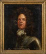 MANNER OF SIR GODFREY KNELLER oil on canvas – portrait of a gentleman in armour, 60 x 49cms