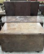 TWO MAHOGANY DROP LEAF TABLES, 151cms (w) and 122cms (w), comprising centre section of an