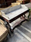 VICTORIAN WALNUT & MARBLE WASHSTAND, three-quarter marble back on twin cushion moulded frieze