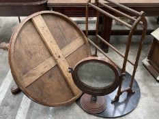 FURNITURE PARCEL comprising circular pedestal tripod table, 19th C. swing toilet mirror and Arts &