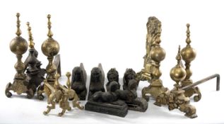 ASSORTED PAIRS OF CHENETS / FIRE DOGS, three with ball and spire finials, two cast as recumbent