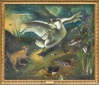 EDWARD HASELL McCOSH (b. 1949) oil on canvas – title to frame plaque ‘The Disturbed Swan’, 129 x