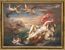 FRANCO TOSCANA oil on canvas – reproduction of ‘The Rape of Europa’, after Titian, signed, 182 x