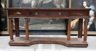 REGENCY PARCEL-GILT MAHOGANY SERVING TABLE, three frieze drawers, on turned front columns and