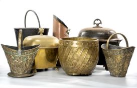 ASSORTED LOG BINS, including 19th century tole painted oval bin and cover with cast metal handles