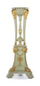 GEORGE III STYLE PARCEL-GILT & PAINTED TORCHÈRE, in the manner of Robert Adam, decorated with satire