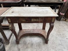 FRENCH EMPIRE STYLE MARBLE TOP PIER TABLE, fitted frieze drawers, applied metal ornaments to front