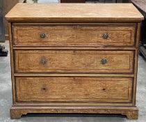 LATE 19TH C. BURR ASH CHEST, fitted three graduated drawers, bracket feet, 99 (h) x 121 (w) x