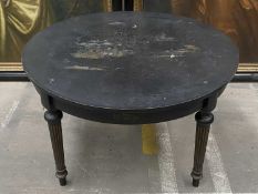 ANTIQUE PARCEL-GILT & EBONISED CHINOISERIE CENTRE TABLE, top with painted Chinese landscape,