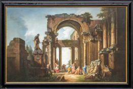 MODERN REPRODUCTION monumental oil on canvas – reproduction of ‘Roman Ruins with Belisarius