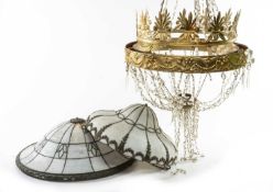 THREE CEILING LIGHTS, comprising two opaque white glass plafonniers in pressed white metal frames,