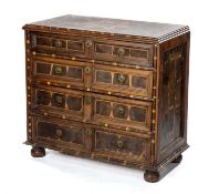 LATE 17TH C. STYLE OYSTER VENEERED CHEST, possibly cocus wood, star-decorated moulded top, fitted