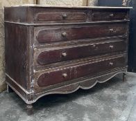 STAINED STRAIGHT-FRONT CHEST with associated marble top, 84 (h) x 125 (w) x 56cms (d) Comments: