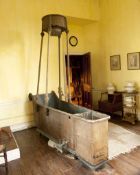 UNUSUAL & RARE VICTORIAN OVERHEAD SHOWER BATH, foliate carved and painted columns supporting