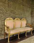 ITALIAN EMPIRE GILTWOOD SOFA, Rome, c. 1815, design attributed to Lorenzo Santi, triple arched