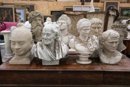 ASSORTED DECORATIVE CLASSICAL OR OTHER BUSTS, various including ancient Romans, Greeks, tallest