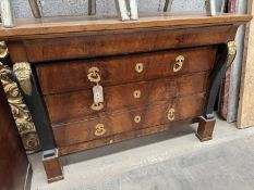 19TH C. FRENCH EMPIRE STYLE COMMODE CHEST, four drawers, ebonised supports, platform feet, 97 (h)