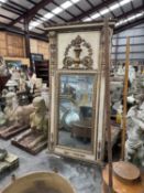 18TH C. STYLE PARCEL-GILT & PAINTED PIER MIRROR, acanthus scrolled ornament to tablet above mirror