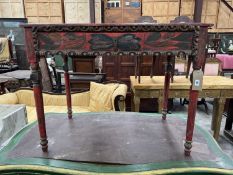 PAINTED SIDE TABLE, single frieze drawer, later painted and moulded decoration in the middle