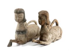 PAIR CARVED HARDWOOD & PAINTED MODELS OF SPHYNXES, 37cms (h) the tallest Provenance: The Cornelia