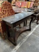 MAHOGANY CONSOLE TABLE, grey marble top above scrolled front supports, platform base, 88 (h) x