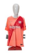 THE FOOTBALL CLUB HOUSE: SIGNED LIONEL MESSI BARCELONA SHIRT, Nike Dri-FIT no. 10 shirt in salmon