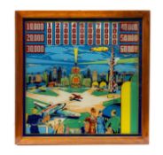 THE ARCADE CLUB HOUSE: BOX FRAMED BACK PANEL FROM A PINBALL MACHINE, featuring an Art Deco scene