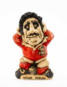 THE RUGBY UNION CLUB HOUSE: CARICATURE OF MAULER MORGAN, bearing no. 2 to rear of Welsh shirt,