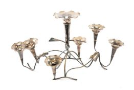 THE CRICKET CLUB HOUSE: EDWARDIAN SILVER PLATED TABLE EPERGNE, centre trumpet engraved 'From the