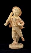 THE CRICKET CLUB HOUSE: Rare Hadley's Worcester blush ivory figure of a boy cricketer running with